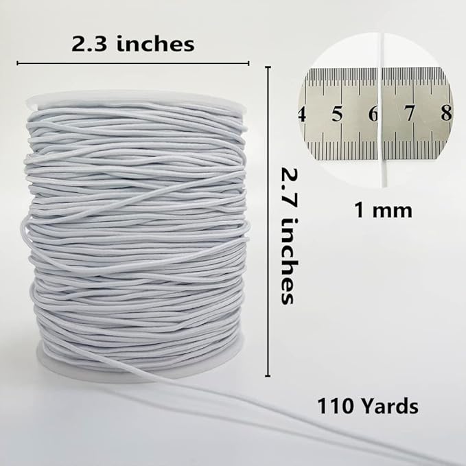 Elastic String for Bracelets, 1 mm x 110 Yards Sturdy Stretchy Elastic Cord for Jewelry Making, Necklaces, Beading - White