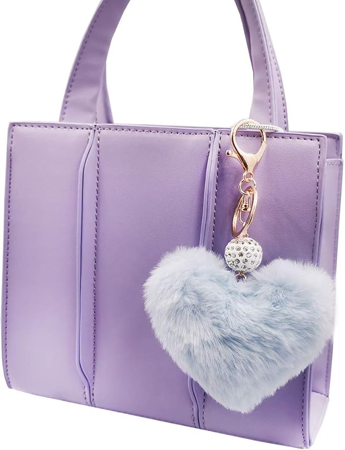 Women's Heart Faux Fur Pom Pom Key Chains Bag Accessory Puffball Keyring Backpack Charms for Girls