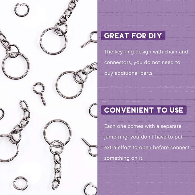 Swpeet 450Pcs 3/5" 15mm Gun-Black Key Chain Rings Kit, Including 150Pcs Keychain Rings with Chain and 150Pcs Jump Ring with 150Pcs Screw Eye Pins Bulk for Jewelry Findings Making (15mm, Gun-Black)