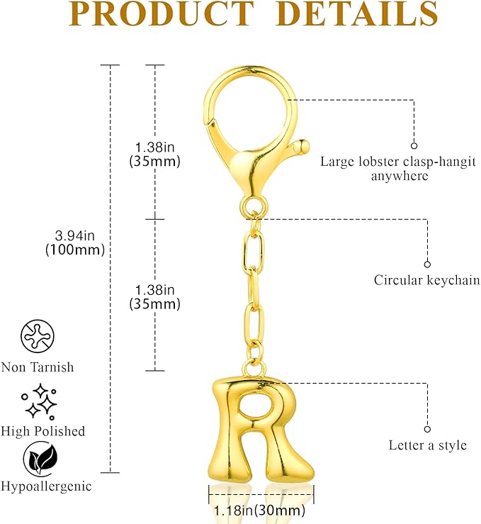 VICKHU Gold Plated Bubble Initial Letter Cute Keychain for Women Car Key Purse Decorative Keyring Handbag Charms Fashion