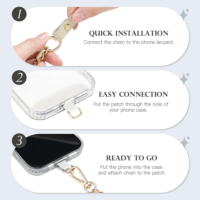 TiMOVO 2-in-1 Phone Lanyard Crossbody, Adjustable Phone Strap for Most Smartphones, PU Strap Combo with Metal Chain for Women