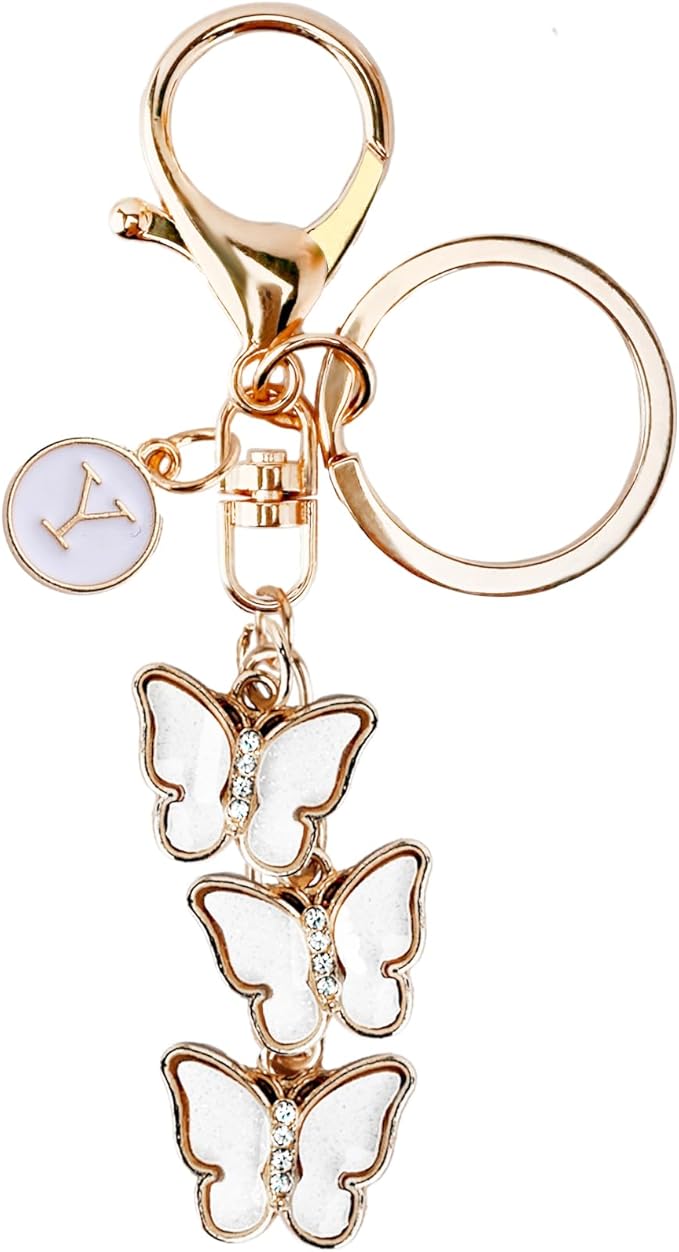 Bag Charms for Handbags- Cute Keychains for Women Car Keys Chain Accessories Beautiful Butterfly Letter Initial Charm