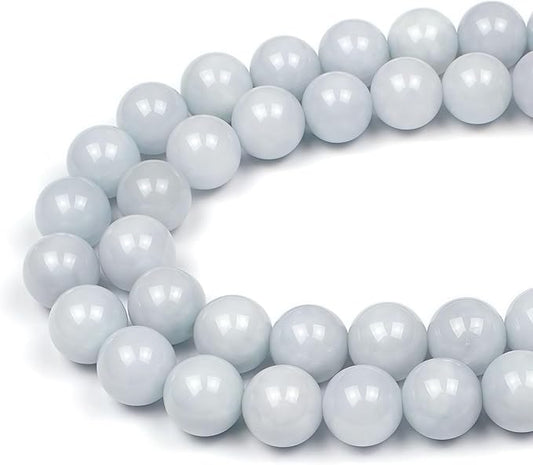 MJDCB Natural Round Aquamarine Gemstone Spacer Loose Beads Spacer Beads for DIY Jewelry Making Strand 15"