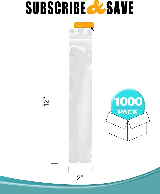 APQ Clear Plastic Reclosable Zipper Bags, 2 x 12 Inches. Pack of 1000 Reclosable Plastic Bags with Zipper Closure. 2 Mil Plastic Jewelry Bags. Waterproof Reclosable Zip Bags for Industrial Use