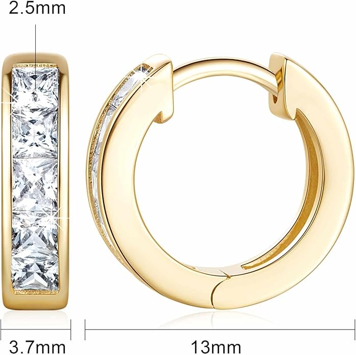CHLOÉ LOVETT Gold Earrings 14K Gold Hoop Earrings for Women Diamond Hoop Earrings for Womens Earrings Dazzling Square Cubic Zirconia Gold Huggie Hoop Earrings 13mm 25mm