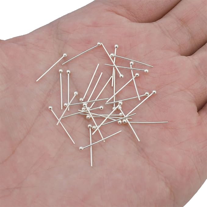 925 Sterling Silver Ball Head Pins 0.5x15mm 30pcs for Jewelry Making Findings