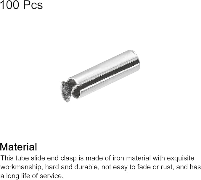 uxcell 100Pcs Slide on End Clasps, 10mm Tube Ball Bead Slider Crimp Ends for Multi-Strand DIY Craft Making, Silver White