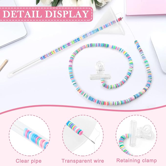 homfanseec Beading Funnel Bracelet Making Kit with Beading Funnels, Beading Needles, Clips, Caps, Tubes, 4pcs Beading Needles Bracelet Making Kit for Jewelry Making, Necklace Making(Clear)