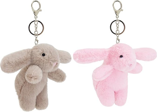 Cute 3.5" Bunny Bag Charm, Fluffy Rabbit Plush Keychain Purse Decoration, Great Gift for Women Girls