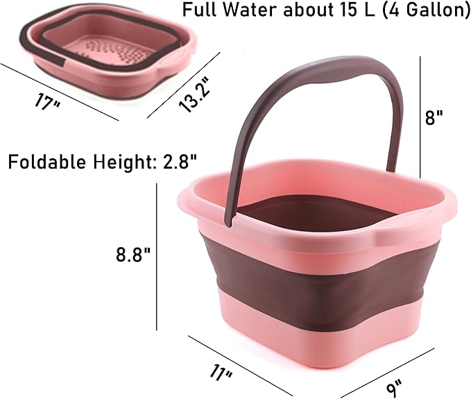 DoroSun Collapsible Foot Spa Bath Soaking Tub for Girls Women, Inflatable Feet Soak Basin Bucket with Handle and Feet Massaging Acupoint, Pink