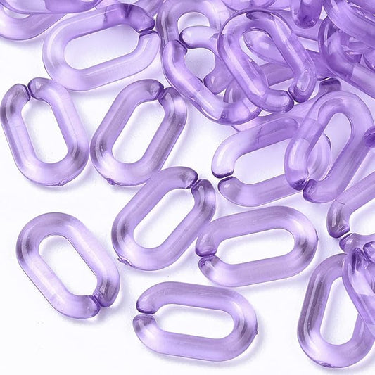 Beadthoven 100pcs Transparent Acrylic Linking Rings Oval Quick Link Connectors for Curb Chains Purse Eyeglass Chain DIY Craft Making 15x9x3mm (Orchid)