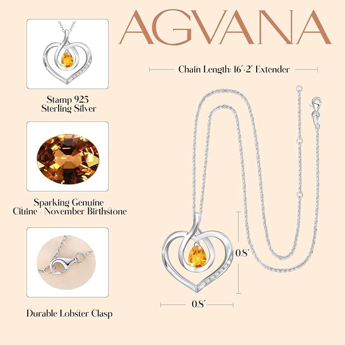 AGVANA Christmas Gifts Heart Birthstone Necklace for Women Sterling Silver Genuine or Created Gemstone Forever Love Pendant Necklace Fine Jewelry Anniversary Birthday Gifts for Women Mom Wife