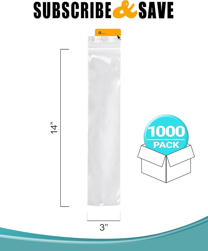APQ Clear Plastic Reclosable Zipper Bags, 3 x 14 Inches. Pack of 1000 Reclosable Plastic Bags with Zipper Closure. 2 Mil Plastic Jewelry Bags. Waterproof Reclosable Zip Bags for Industrial Use