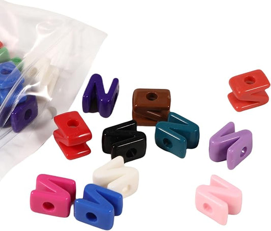 40 PCS Letter Beads 3D Acrylic 21mm x 15mm N Loose for Jewelry Making Bracelet Necklaces Keychain Phone Bag Chain Key Chains(Mixed Color N)
