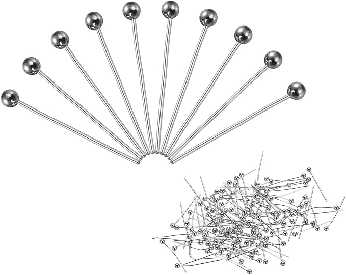 PATIKIL 100Pcs White Gold Ball Head Pins Jewelry Making 24 Gauge 16mm Wire Head Pins Brass Round Ball Head Pins Metal End Head Pins for DIY Craft Necklaces Bracelets Earrings