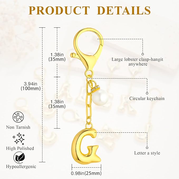 VICKHU Gold Plated Bubble Initial Letter Cute Keychain for Women Car Key Purse Decorative Keyring Handbag Charms Fashion