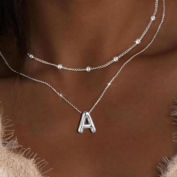 PANSHI Gold Initial Necklaces Gifts for Teen Girls Women Girlfriend Teen Girl Gifts Trendy Stuff Layered Bubble Letter Necklace Gold Jewelry Birthday Gift