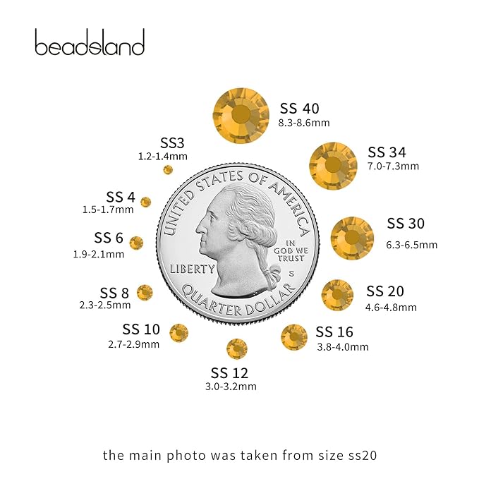 Beadsland Flat Back Crystal Rhinestones Round Gems for Nail Art and Craft Glue Fix, Topaz, 6.3-6.5mm, SS30/288pcs