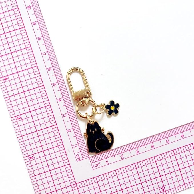 Cat Keychain For Women, Enamel Flower Shell Pearl Colorful Flow Hemp Cartoon Small And Cute Charm Gift Accessories