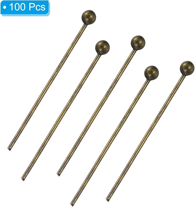 PATIKIL 100Pcs Bronze Ball Head Pins Jewelry Making 24 Gauge 18mm Wire Head Pins Brass Round Ball Head Pins Metal End Head Pins for DIY Craft Necklaces Bracelets Earrings