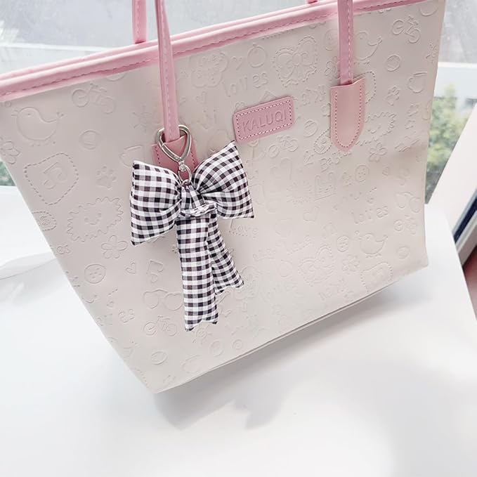 Pink Bow Keychain Bag Charms Y2K Bowknot Plaid Keychains Coquette Aesthetic Purse Handbag Backpacks Charms