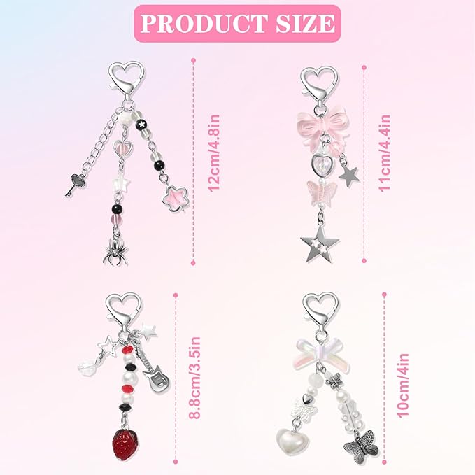 4 PCS Y2K Keychain Cute Keychain Accessories Y2K Phone Charms With Tether Tab Aesthetic Keychains