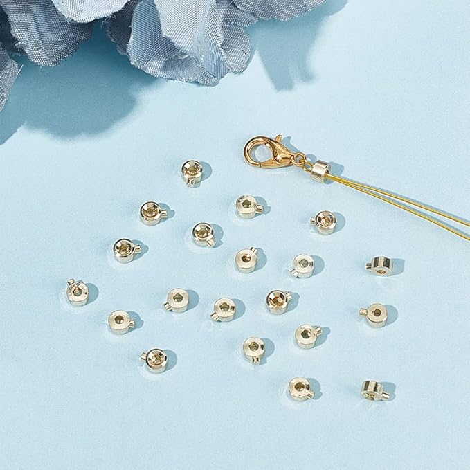 arricraft 60 Pcs Brass Crimp Beads, Real 14K Gold Plated Column Beads Cord End Caps Metal Loose Rondelle Spacer Beads for DIY Crafts Necklace Bracelet Jewelry Making