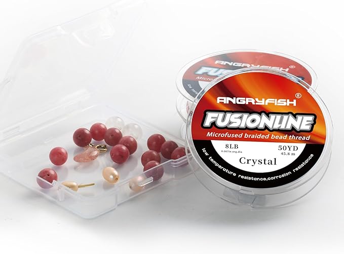 ANGRYFISH Fusionline Micro-Fused Braided Thread,Unbelievably High Tensile Strength,Not Stretch,Super Strong Stringing Material for Bracelet (Crystal, 10lb,0.008in-50yd)