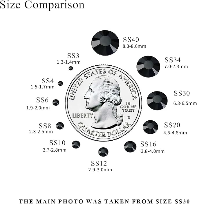 1440PCS SS8 Black Flatback Rhinestones, Glass Flat Back Crystal Gems for Nail Art and Craft Clothes, Glue Fix Diamond Stones (2.3-2.5mm)