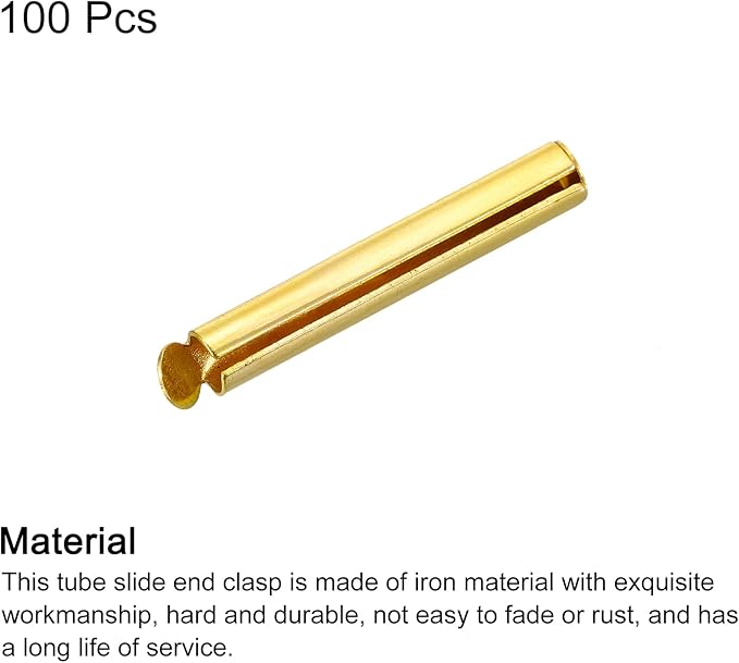 uxcell 100Pcs Slide on End Clasps, 25mm Tube Ball Bead Slider Crimp Ends for Multi-Strand DIY Craft Making, Gold Tone