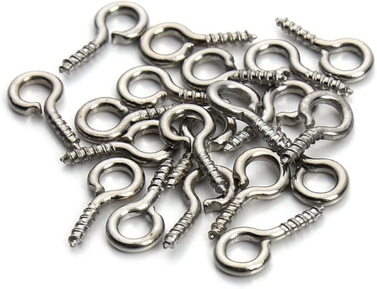 200pcs Sturdy Metal Tiny Screw Eyes Pin Bail Peg Rhodium Tone 5X12mm
