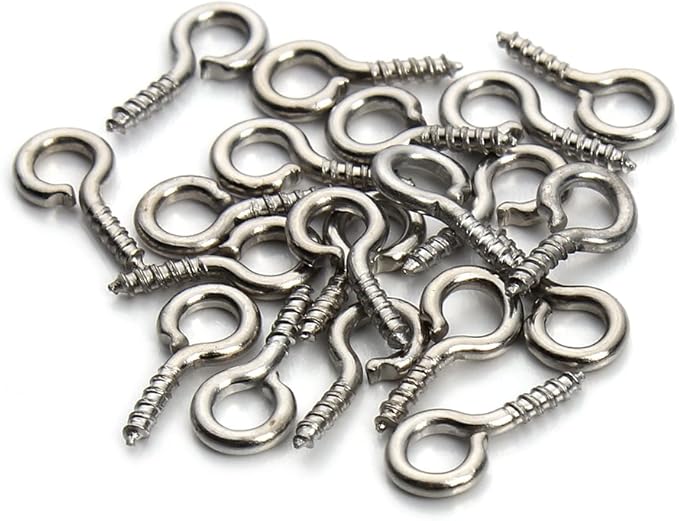 Metal Screw Eye Pins Hooks 4X10mm Heavy Duty Screw Eye Pins for DIY Jewelry Making Rhodium Plated Eye Bolt Arts & Crafts Project 200 Pcs/lot