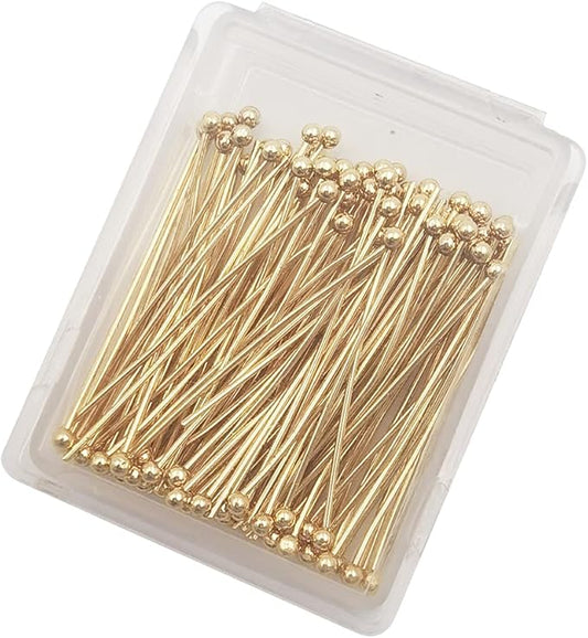 INSPIRELLE 100PCS Gold Plated Brass Ball Head Pins 22 Gauge Satin Pins for DIY Jewelry Making Findings - 30mm (1.2 Inch) Long