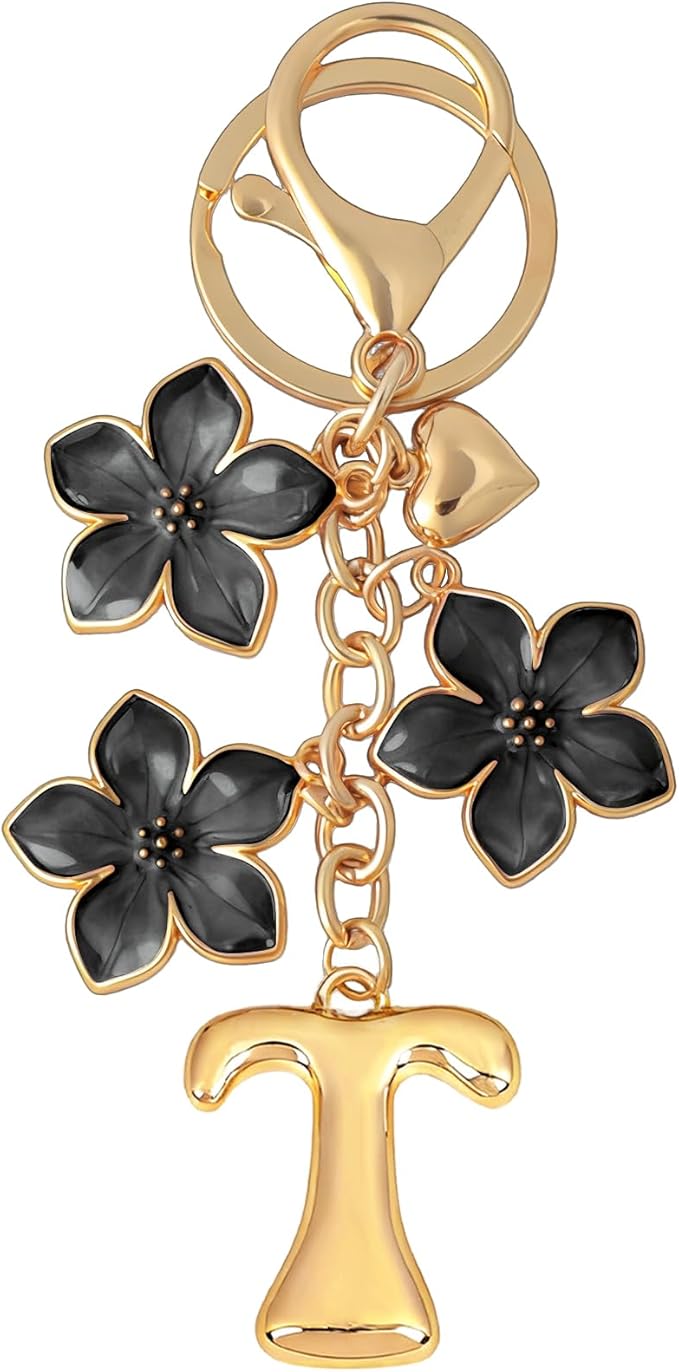 Snycler Bubble Initial Keychain Graceful Flower for bags car remote–A-Z Letter Charms for Women