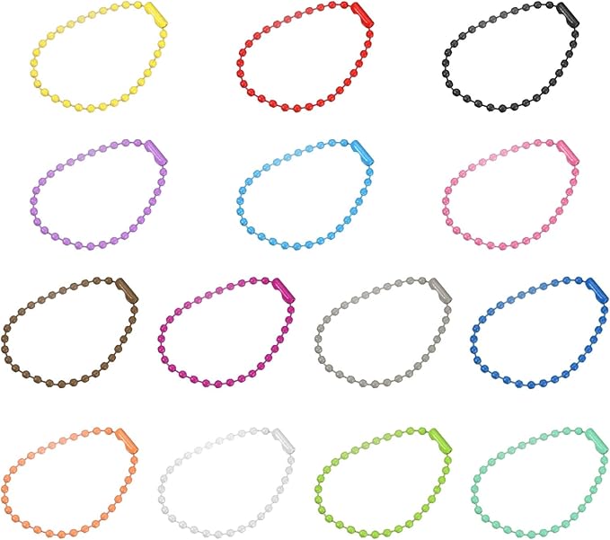 HARFINGTON Ball Bead Chains, 4.72" 14Colors Pull Chain Extension with Matching Connectors for Key Chains Tags Craft Projects Jewelry Making, 1Set 14Pcs