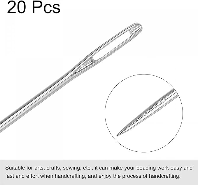 TOP-VIGOR 20Pc 1.6mm x 150mm Sewing Needles, Big Eye Embroidery Beading Needle for Hand Sewing, Sharp Point Stitching Needles for Home Repair Stitching and Crafting Projects