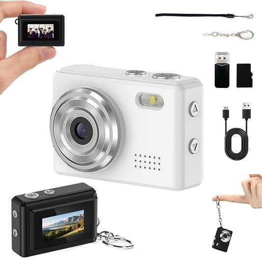 Mini Digital Camera Keychain Tiny Pixel Hd 1080p Retro Keychain Camera Micro Portable That Works Camera for Travel Study Recording (White 64G)