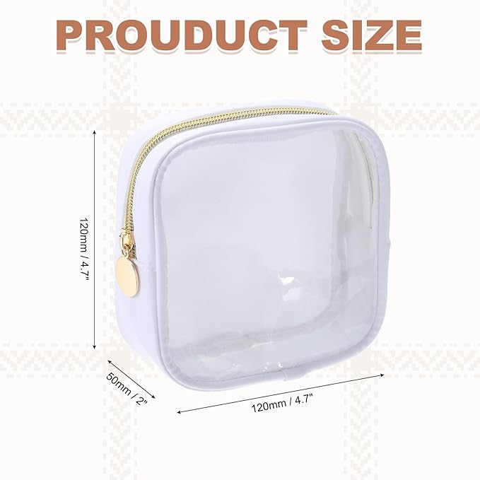 uxcell Clear Makeup Bag Small Cosmetic Bag Case Transparent Toiletry Organizer with Zipper, Portable Makeup Pouch for Daily Use Travel, Mini, White