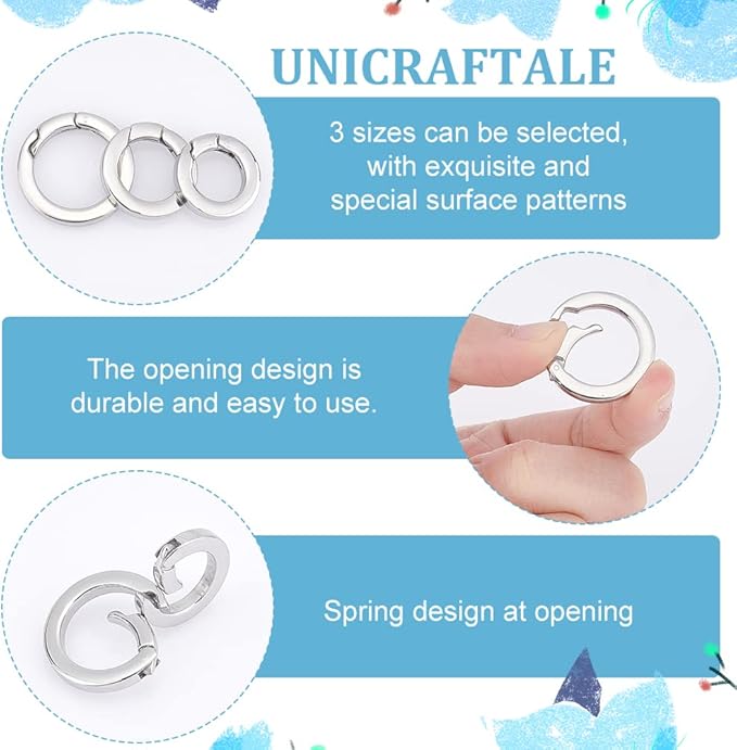 UNICRAFTALE 3pcs 7 Gauge Spring Gate Rings Stainless Steel Snap Clasps 11~17mm Inner O Ring Clips Snap Hooks Spring Keyring Buckle Clasps for Bag Purse Shoulder Strap Key Chains