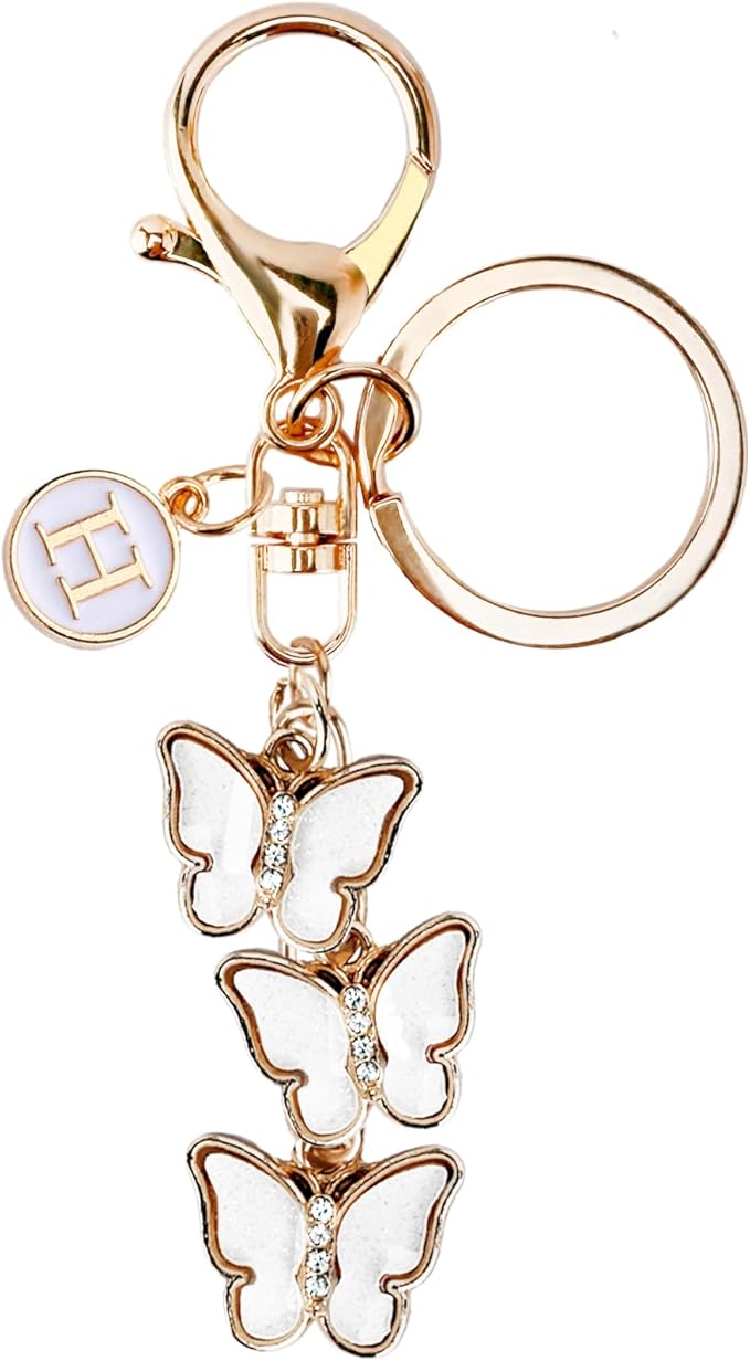 Bag Charms for Handbags- Cute Keychains for Women Car Keys Chain Accessories Beautiful Butterfly Letter Initial Charm