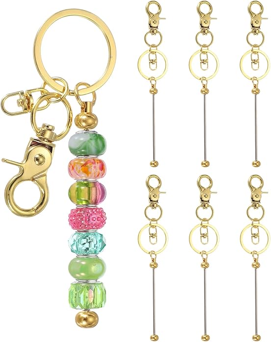 uxcell 6 Pcs Beadable Keychain, Keychain Making Supplies, Blank Bead Metal Chain Bars for DIY Crafts Jewelry Making Gift, Gold Plated