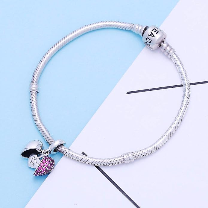 925 Sterling Silver Love Heart Charms fit Pandora Style Bracelets for Mothers Day Christmas Valentines Day Gift for Mom Wife Grandma
