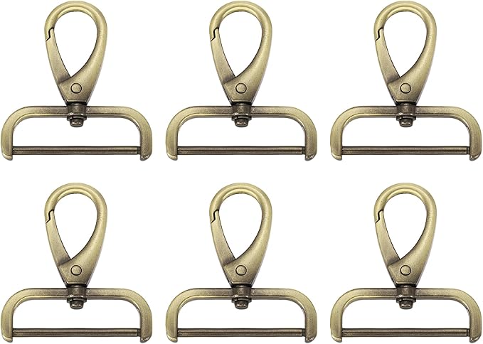 HARFINGTON 6pcs Detachable Snap Hook Swivel Clasp 1 1/2" (38mm) Zinc Alloy Lobster Claw Clasp for Keychain Lanyard Purse DIY Purse Strap, Light Brown