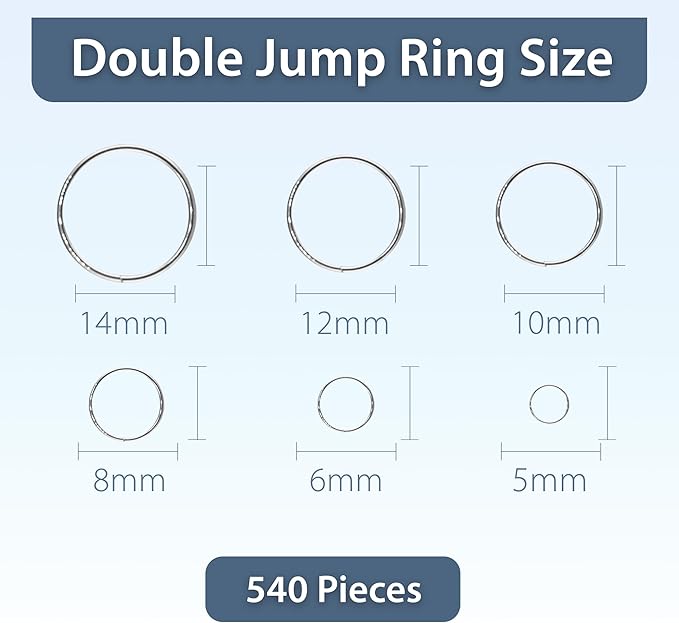 Mandala Crafts Assorted Stainless Steel Double Jump Rings for Jewelry Making - 540 Pcs Small Split Key Rings Set for Crafts, DIY Keychains, and Accessories