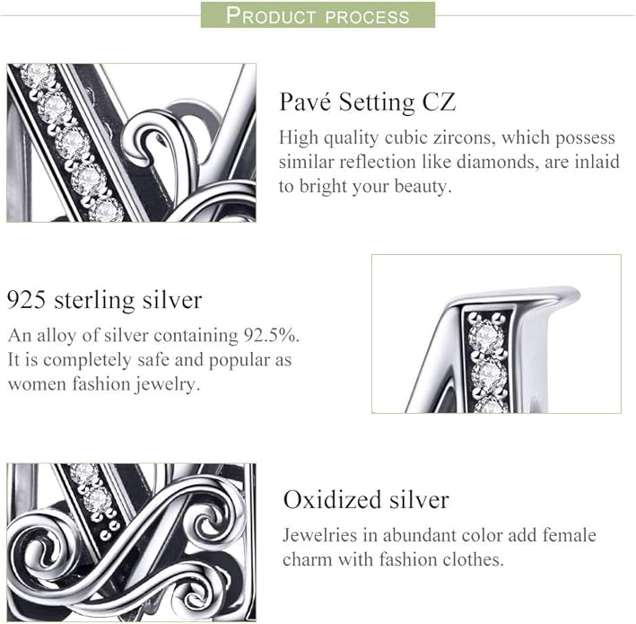 925 Sterling Silver Letter Charms for Pandora Bracelets Alphabet Initial Charms Beads Birthday Christmas Jewelry Gift for Women