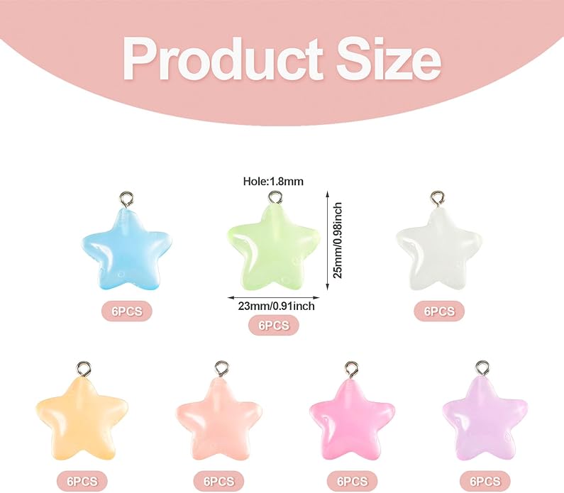 Resin Love Heart Star Flower Charms Colorful Heart Floral Pentagram Pendants Cute Hang Ornament for DIY Crafts Necklace Bracelet Keychain Jewelry Making