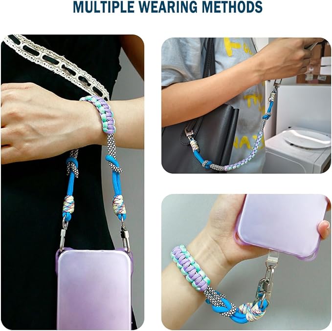 Boho Macrame Phone Wrist Strap, Cell Phone Lanyard with Tether Tab, Keychain Wristlet Charm, Anti-Loss Phone Chain