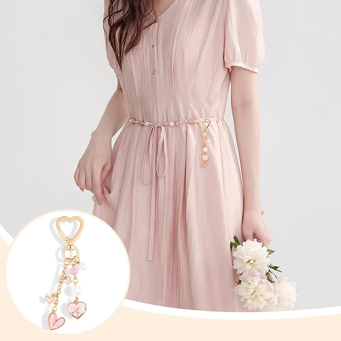 Y2K Keychain Set Heart Butterfly Pearl Flower Bag Charms,Cute Aesthetic Accessories for Women Gifts Keys Bags Purse
