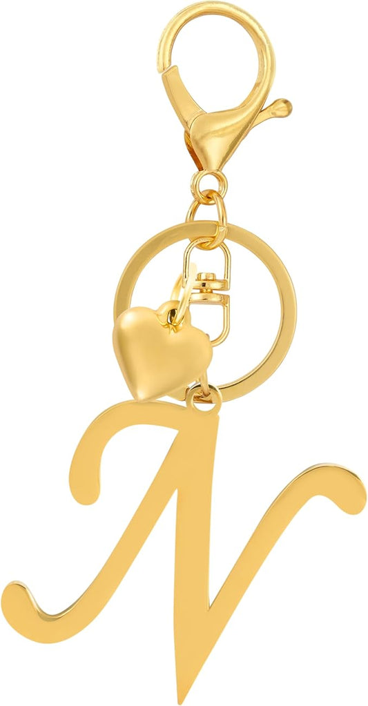 A-Z Heart Initial Letter Keychain, Stainless Steel Alphabet Charm for Handbags, Gift for Women and Girls