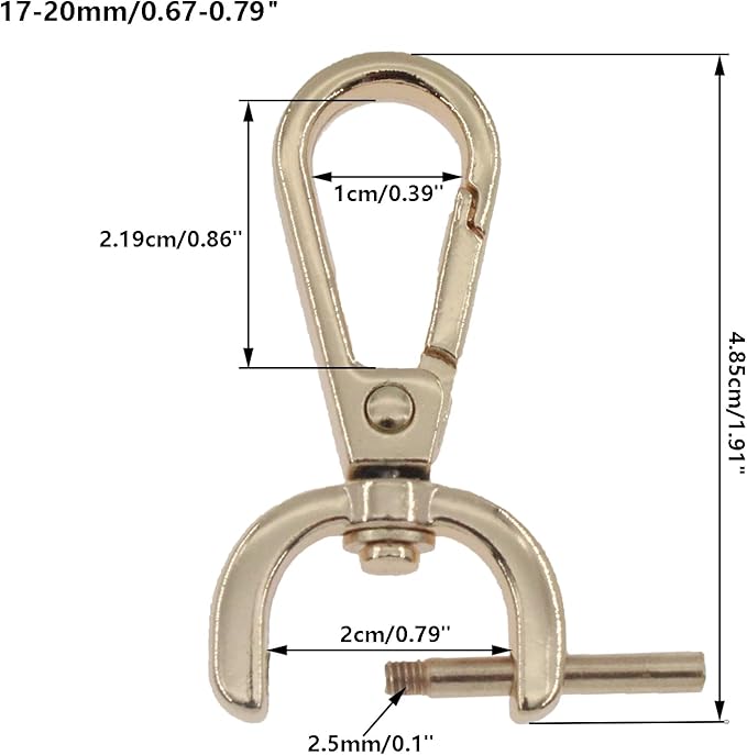 4 PCS Swivel Clasp Hooks,SAFYY Detachable Snap Hook W/Screw Bar Heavy Duty,3/4 Inches D Ring Swivel Lobster Claw Clasp with Screwdriver for Lanyard Bag Leather Craft Purse Hardware DIY Bag-Gold